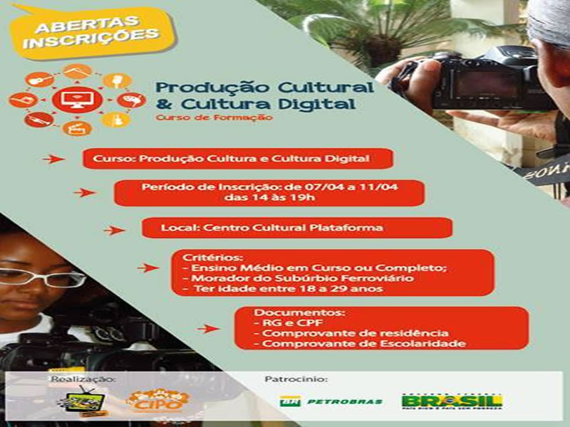 Cipó abre inscrições para curso de Produção Cultural e Cultura Digital em Plataforma